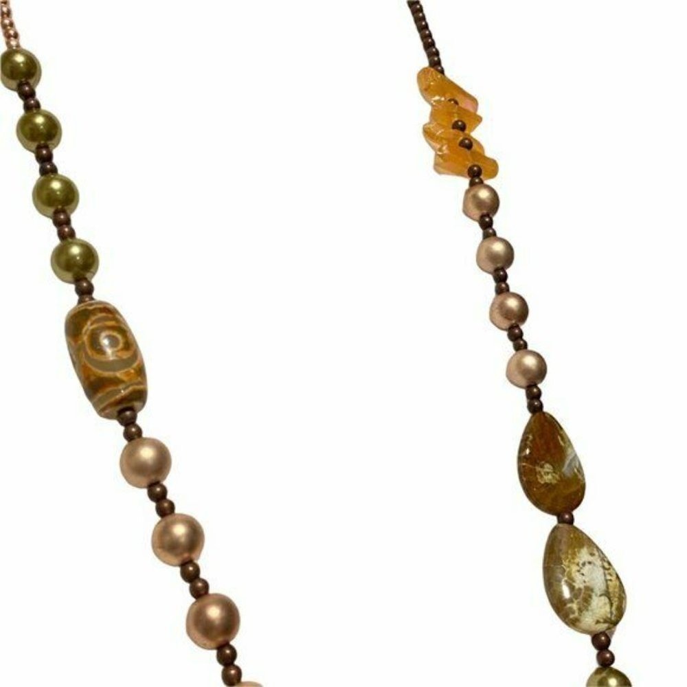 Treska Beaded Statement Necklace Gold Green Handmade Earthy Forest Collection - Picture 11 of 11